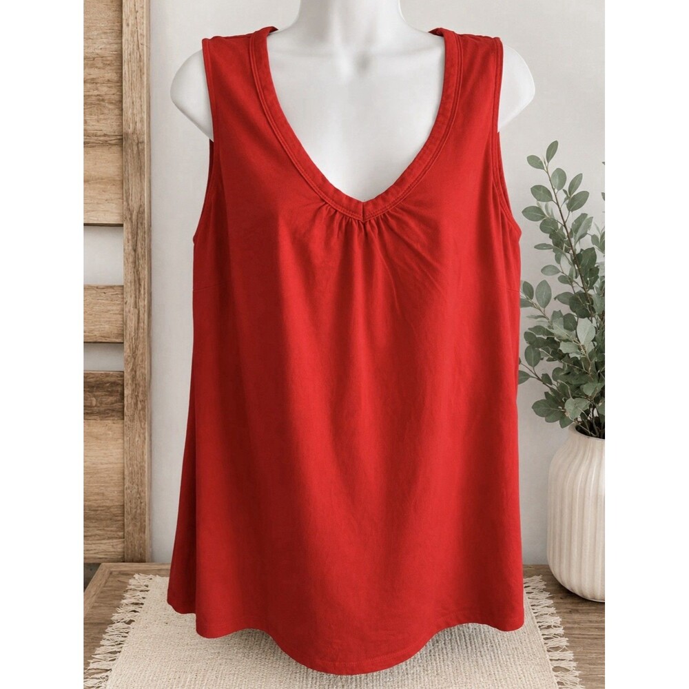 Woman Within Size 18/20 L Women’s Red Sleeveless Cotton Tank Top 44” Bust